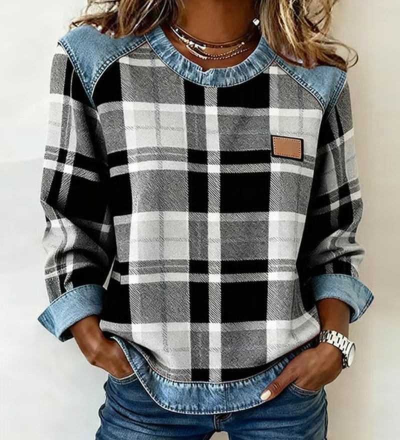 Erica – Hanorac din flanel pentru femei cu detalii din denim