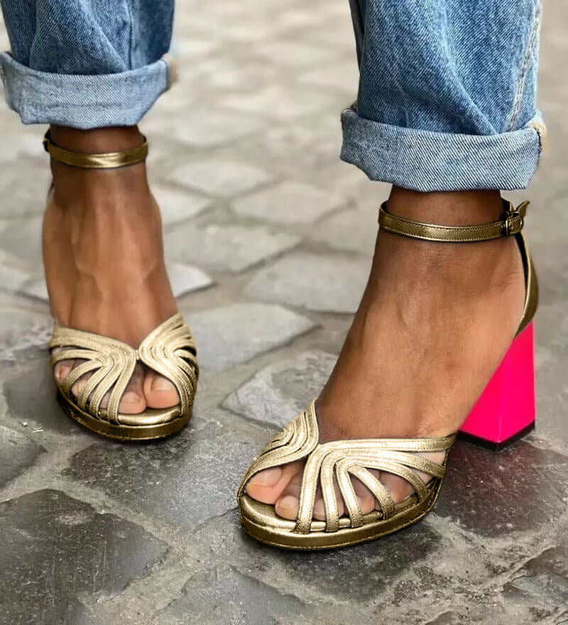 Zoe - Sandale bicolore cu guler