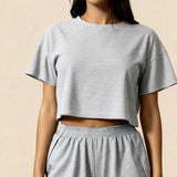 Set scurt cu fante și crop top Carmen Gri