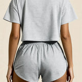 Set scurt cu fante și crop top Carmen Gri