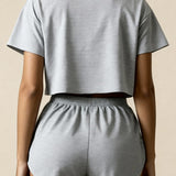 Set scurt cu fante și crop top Carmen Gri