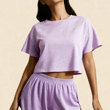 Set scurt cu fante și crop top Carmen Violet