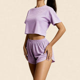 Set scurt cu fante și crop top Carmen Violet