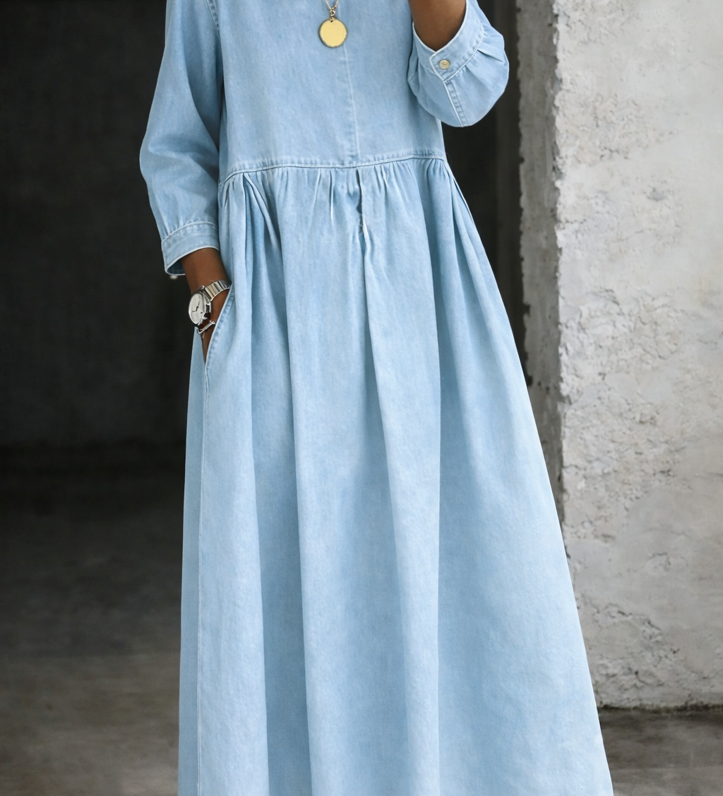 Clara™ | Rochie din denim cu guler Peter Pan
