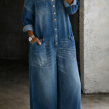 Sofia™ | Salopetă din denim cu umeri descoperiți