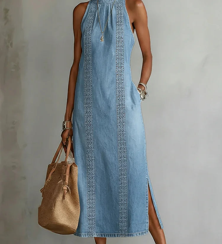 Julia™ | Rochie din denim cu dantelă retro