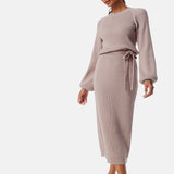 Serena | Rochie Midi Tricotată cu Dungi