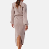 Serena | Rochie Midi Tricotată cu Dungi