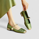 Camille | Pantofi mary jane din satin cu toc decorativ