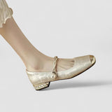 Camille | Pantofi mary jane din satin cu toc decorativ
