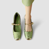 Camille | Pantofi mary jane din satin cu toc decorativ