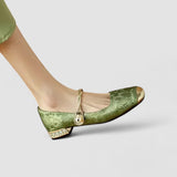 Camille | Pantofi mary jane din satin cu toc decorativ