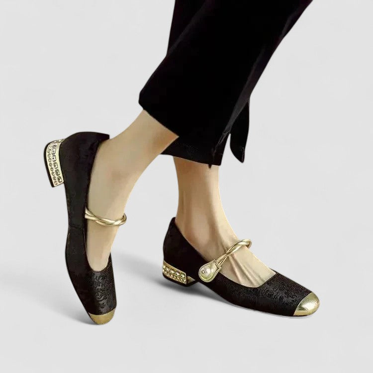 Camille | Pantofi mary jane din satin cu toc decorativ