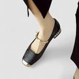 Camille | Pantofi mary jane din satin cu toc decorativ