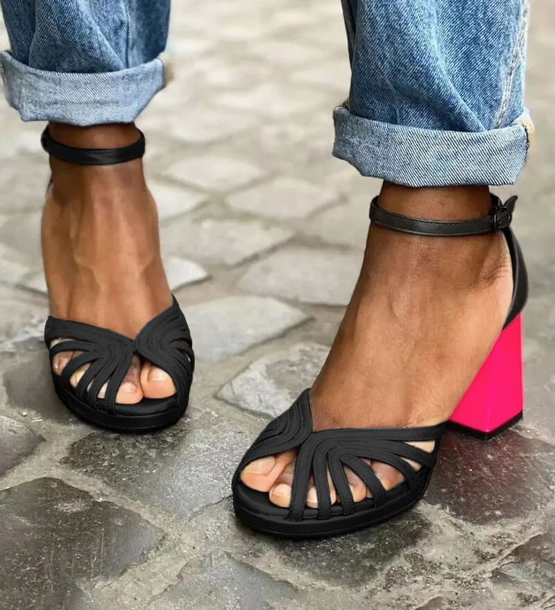 Zoe - Sandale bicolore cu guler