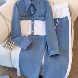 Danielle | Set Jachetă Cropped cu Blocat de Culoare & Pantaloni Largi