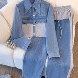 Danielle | Set Jachetă Cropped cu Blocat de Culoare & Pantaloni Largi