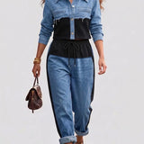 Danielle | Set Jachetă Cropped cu Blocat de Culoare & Pantaloni Largi