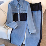 Danielle | Set Jachetă Cropped cu Blocat de Culoare & Pantaloni Largi
