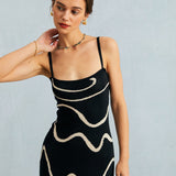 Noela | Rochie Midi Tricotată cu Fustă Sirenă Neagră