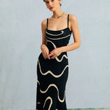 Noela | Rochie Midi Tricotată cu Fustă Sirenă Neagră