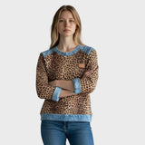 Roxy | Top cu model leopard și margini din denim