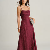 Rochie Maxi Slip Jacquard Roșu Vin