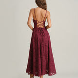Rochie Maxi Slip Jacquard Roșu Vin