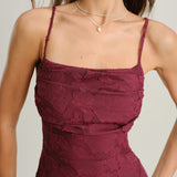 Rochie Maxi Slip Jacquard Roșu Vin
