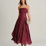Rochie Maxi Slip Jacquard Roșu Vin