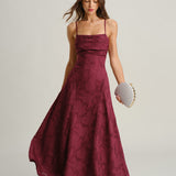 Rochie Maxi Slip Jacquard Roșu Vin